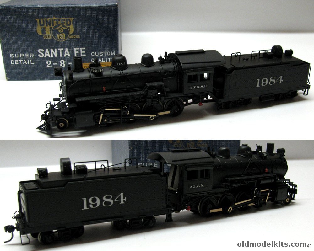 United Scale Models HO United Brass Sante Fe 2-8-0 Steam Locomotive and Tender - Factory Painted and Lettered - HO Scale plastic model kit